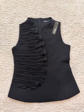 INA Black Sleeveless Ruffle-Front Camisole